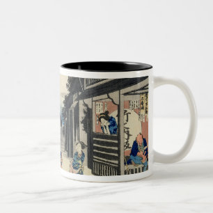 Goyu: Kellnerinnen, die Reisende erbitten Zweifarbige Tasse