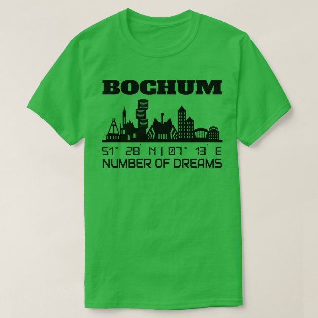 GPS koordiniert Stadt Bochum Skyline Dream City T-Shirt (Design vorne)