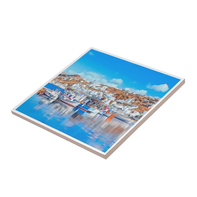 GR014 MYKONOS - Fischereifahrzeuge, Griechenland, Fliese (Seite)