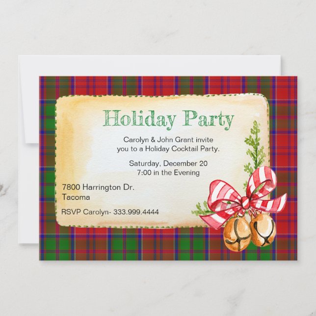 Gra Tartan Karierte Weihnachtsfeier Party Einladun Einladung (Vorderseite)