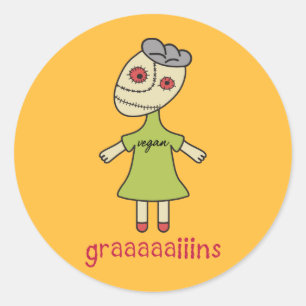 Graaaiins Vegan Zombie Runder Aufkleber