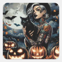 Grab a Broom | Hexen-Themed-Halloween-Party Quadratischer Aufkleber