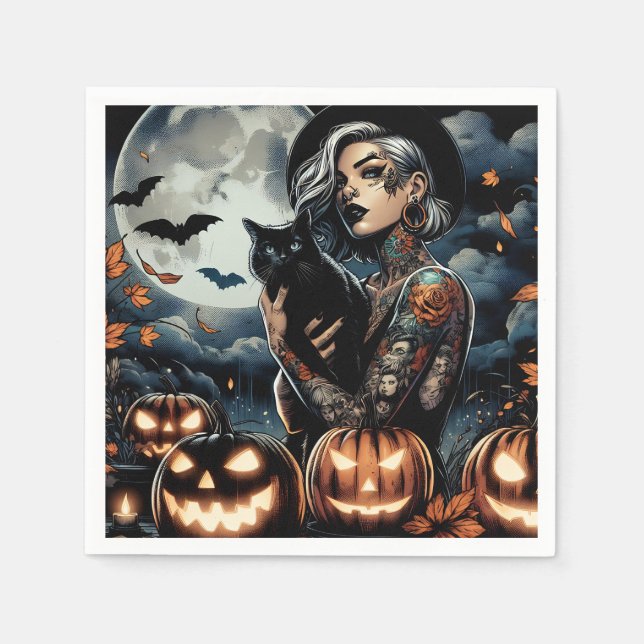 Grab a Broom | Hexen-Themed-Halloween-Party Serviette (Vorderseite)
