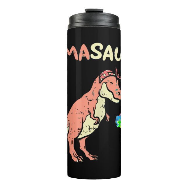 Grab diesen niedlichen Mamasaurus Herzpuzzle Dino  Thermosbecher (Vorderseite)