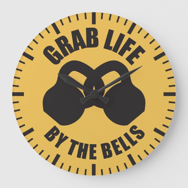 Grab Life by Bells - Kettlebell Große Wanduhr (Vorderseite)