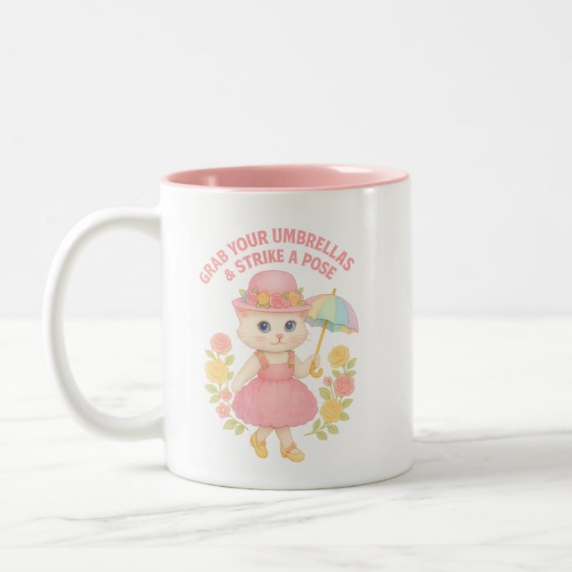 Grab Your Umbrellas Kitty Design Zweifarbige Tasse (Links)