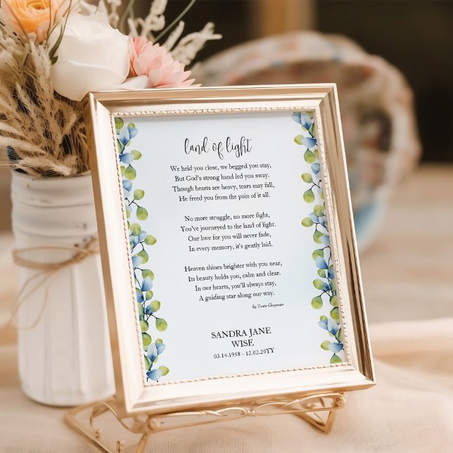 Grabgedicht-Erinnerungsplakat Land des Lichts Poster (Poem Poster for funeral decor / memorial keepsake framed with greenery by Darling & May)