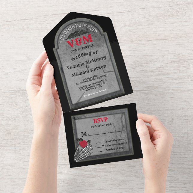 Grabstein Gothic Halloween Hochzeit All In One Einladung (Abreißtisch)