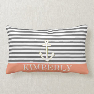Grabstreifen Nautical Anchor Coral Monogramm Lendenkissen