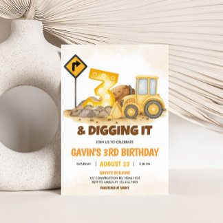Grabungstruck 3. Geburtstag Party Einladung