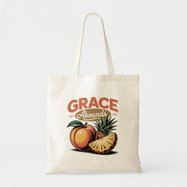 Grace Abounds Peach Ananas Retro Faith T-Shirt Tragetasche (Vorne)