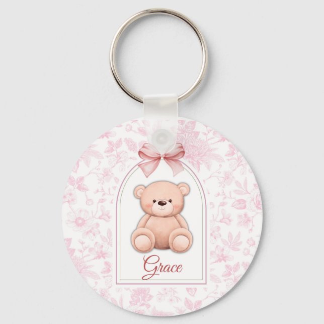 Grace | Benutzerdefiniertes rosa Teddy-Bär-Kinderz Schlüsselanhänger (Vorderseite)