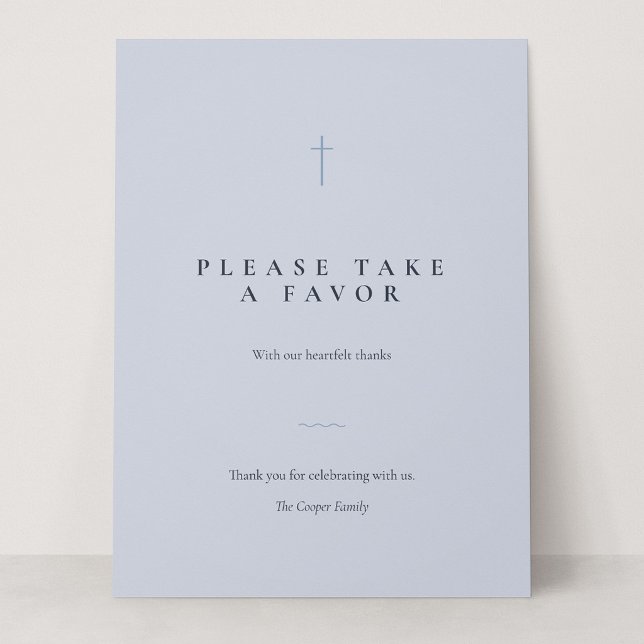 Grace Blue Minimal Cross Take a Favor Tischschild (Grace | Blue - Please Take a Favor 6.5 x 8.75" Card Sign)