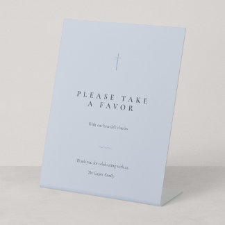 Grace Blue Minimaler Christliches Kreuz Favor Tisc Sockelschild