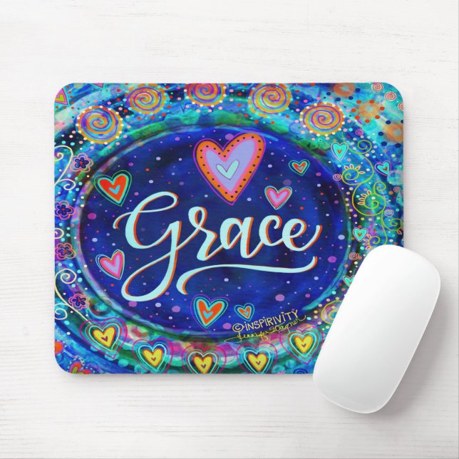 Grace Blue Modern Whimsical Inspirivity Mousepad (Mit Mouse)