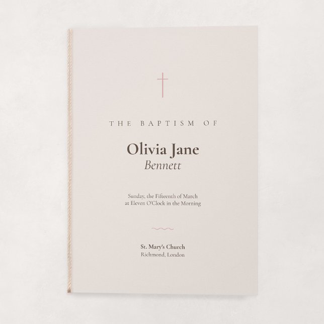 Grace Blush Minimal Cross Gefaltete Taufe Programm (Grace | Blush - Folded Baptism Order of Service (String embellishment not included))