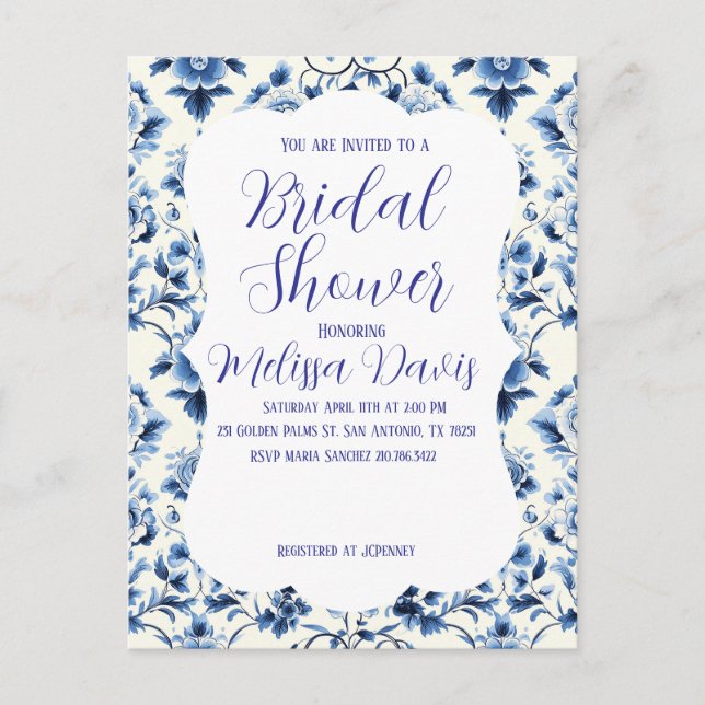 Grace Chinoiserie Bridal Shower Invitation Postkarte (Vorderseite)