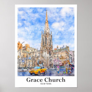 Grace Church New York Reise Wasserfarbe Handgezeic Poster