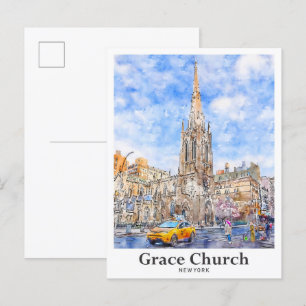 Grace Church New York Reisen Wasserfarben Hand zei Postkarte