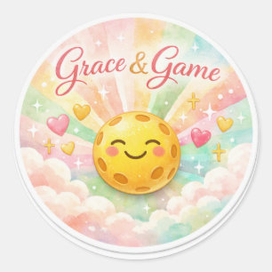 “Grace & Game – Pastel Pickleball Faith Aufkleber” Runder Aufkleber