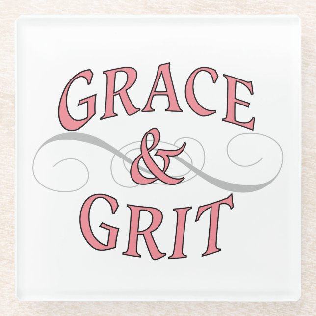 Grace & Grit in Rosa und Grau Glasuntersetzer (Vorderseite)