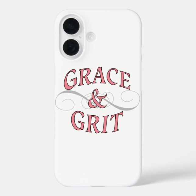 Grace & Grit in Rosa und Grau iPhone 16 Hülle (Rückseite)