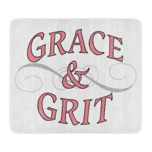 Grace & Grit Worte in Rosa & Grau Schneidebrett