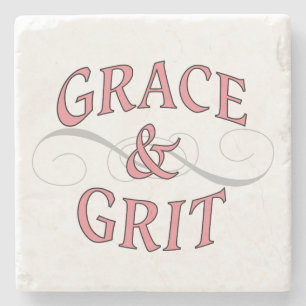 Grace & Grit Worte in Rosa & Grau Steinuntersetzer