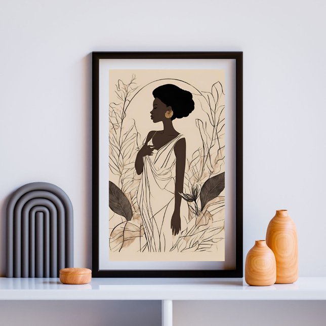 Grace in Bloom – Afro Göttin Linienkunst Poster (Von Creator hochgeladen)
