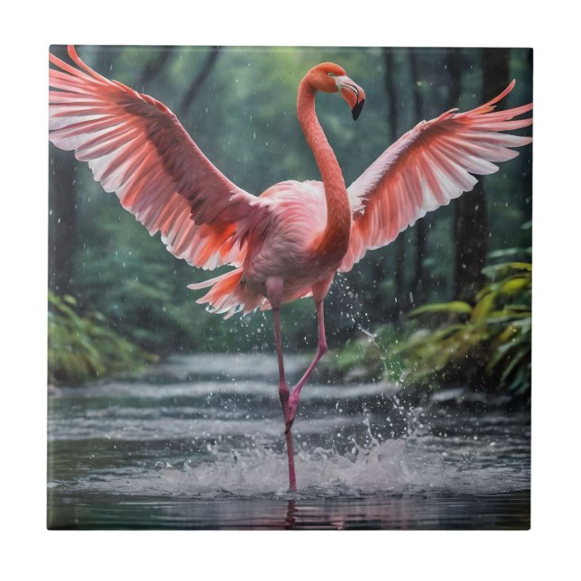 Grace in Flight: Der rosa Flamingos Riverdance Fliese (Vorderseite)