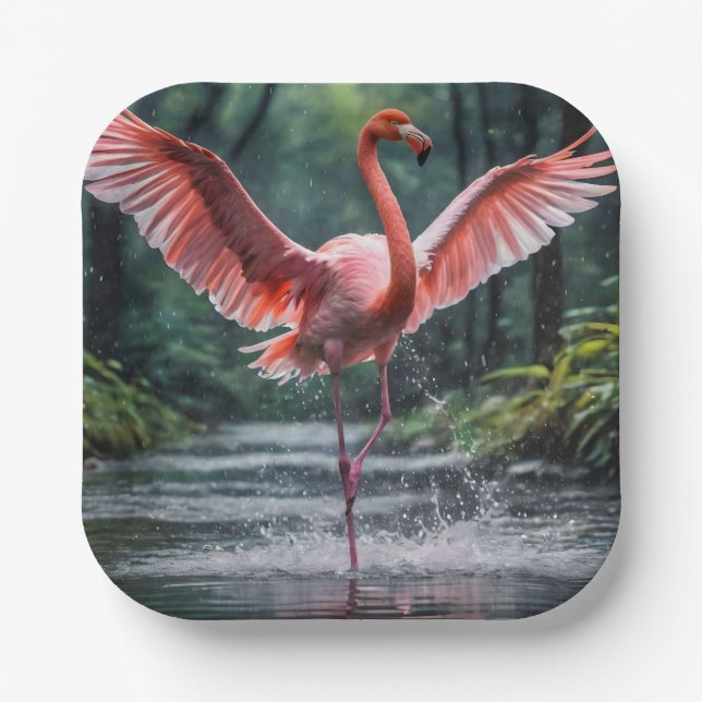 Grace in Flight: Der rosa Flamingos Riverdance Pappteller (Vorderseite)