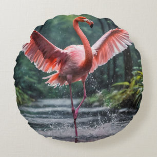 Grace in Flight: Der rosa Flamingos Riverdance Rundes Kissen