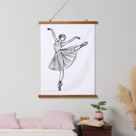 Grace in Motion - Ballerina Line Art Wandteppich Mit Holzrahmen