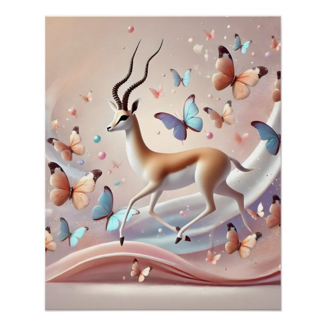 Grace in Motion Gazelle and Butterflies Fantasy  Poster (Vorderseite)