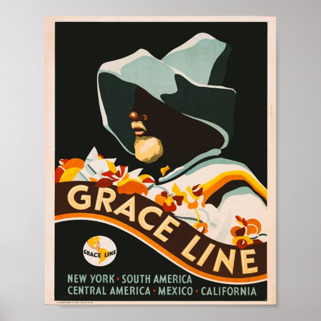 Grace Line Vintage Reise Poster (Vorne)