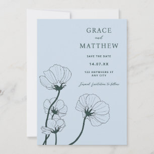 GRACE Moderne Botanique Bleu Faire-part de mariage