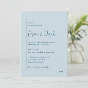 Grace Mute Blue Moderne Hochzeit Einladung