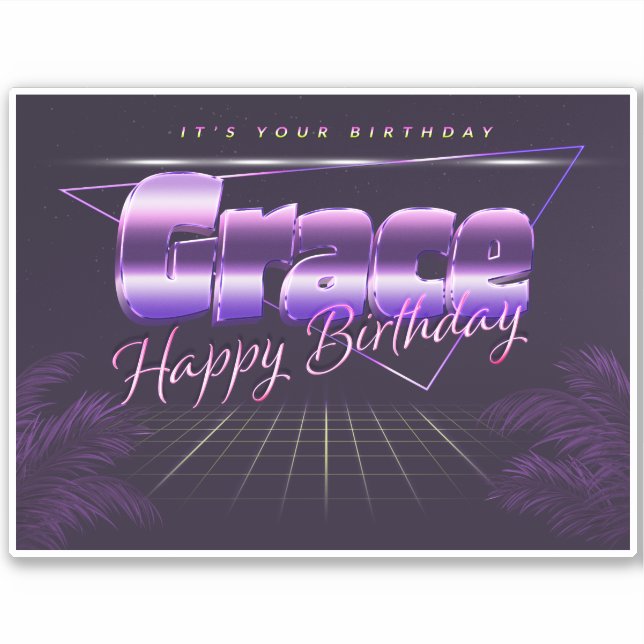 Grace Name Vorname lila retro Sticker Geburtstag (Vorderseite)