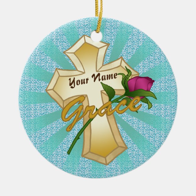 Grace Rose Christliche Kreuzung Keramik Ornament (Vorne)