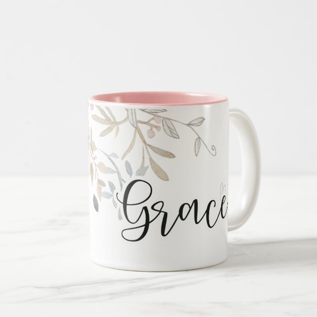 Grace Soft Pink lila christliche Blume Zweifarbige Tasse (VorderseiteRechts)