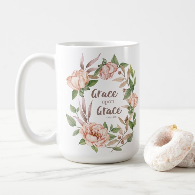 Grace Upon Grace - John 1:16 - Bloral Kaffeetasse (Mit Donut)