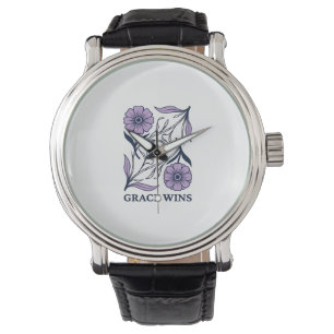 Grace Wins Floral Christliches Vintage Gravur Ober Armbanduhr