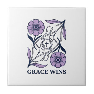 Grace Wins Florale Christliche Vintage Gravur Tee_ Fliese