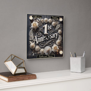 Graceful 1. Anniversary Paper Wrapper Quadratische Wanduhr