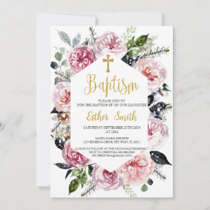 Graceful and Beautiful Elegante Floral Taufe Einladung