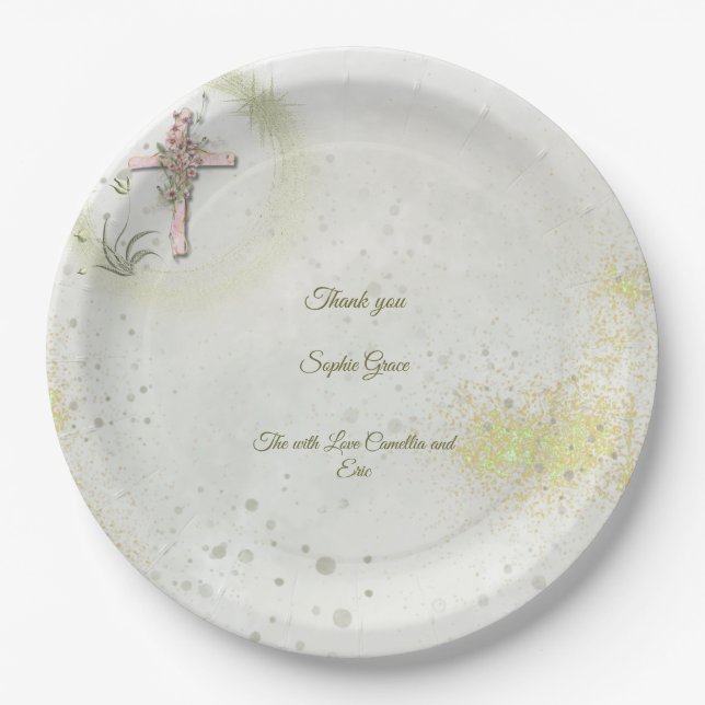 Graceful and funkelnd Cross-Taufen Papier Teller (Vorderseite)