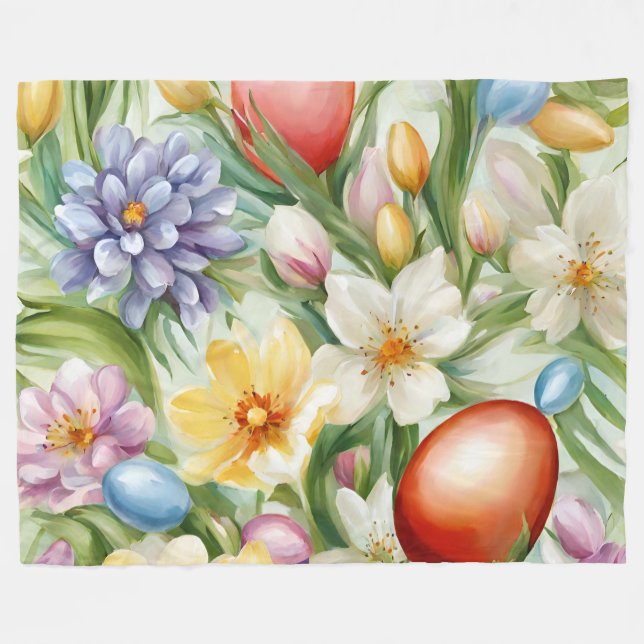 Graceful Apple Blossom, Tulips und Ostereier Fleecedecke (Vorderseite (Horizontal))