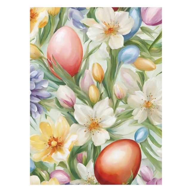 Graceful Apple Blossom, Tulips und Ostereier Tischdecke (Vorderseite)