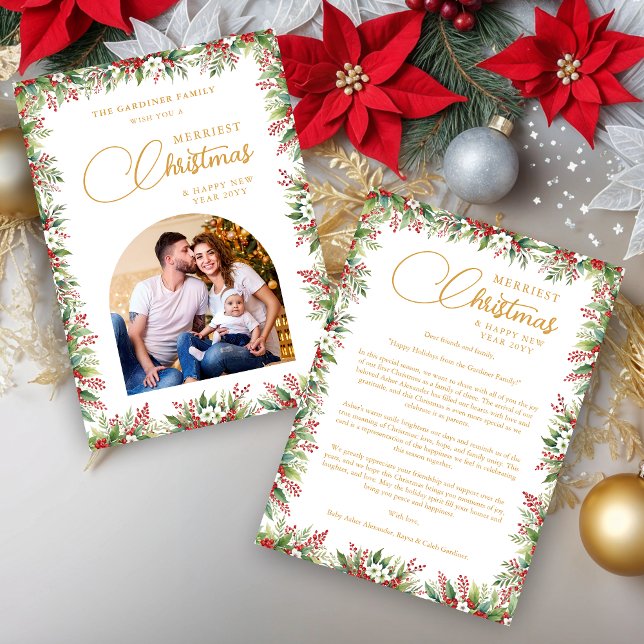 Graceful Arch Photo Elegant Calligraphy  Feiertagskarte (Graceful Dome Arch Photo Elegant Calligraphy Merriest Christmas Holidays Cards. )