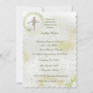 Graceful avec Soft green baptism invitation